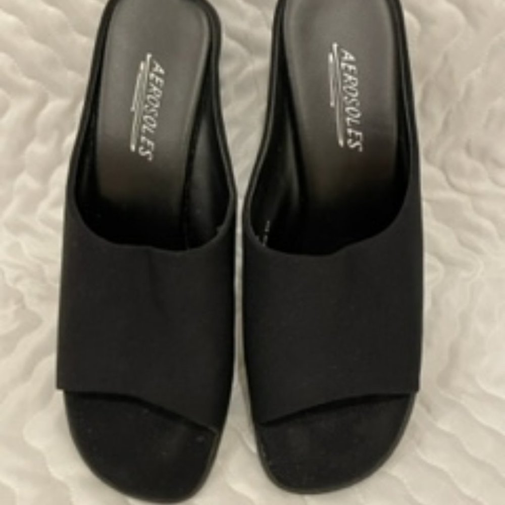 Aerosoles Wheeled Black Fabric Slide-on Sandal Size 8 1/2 M